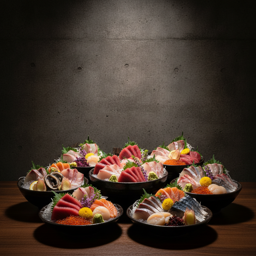 築地場外丼 — two-tier sashimi bowl